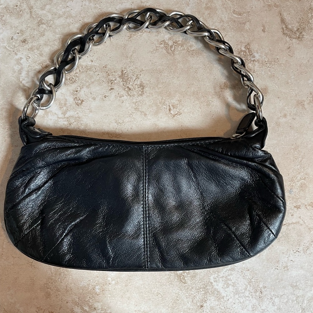 black leather mini purse